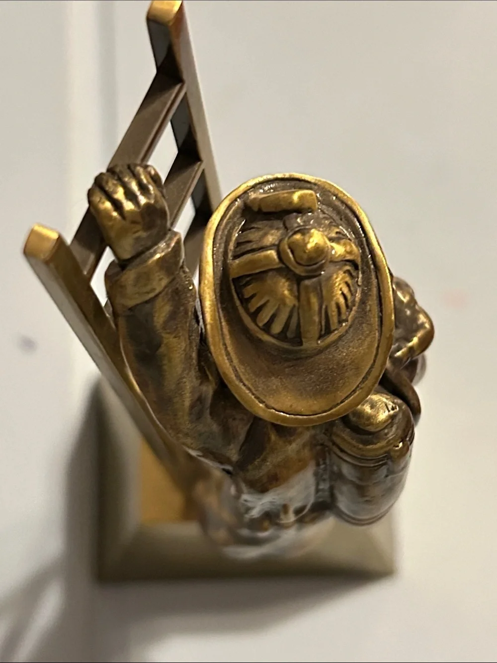 Bronze Firefighter Wall Clock Sculpture - Gold Home Wall Decor